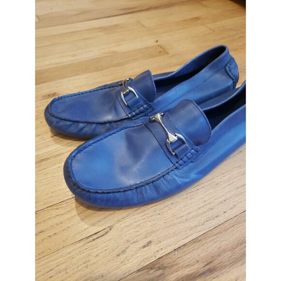 Mercanti Fiorentini Driving Mocs Loafers Blue Leather Horsebit Sz 13 Italy